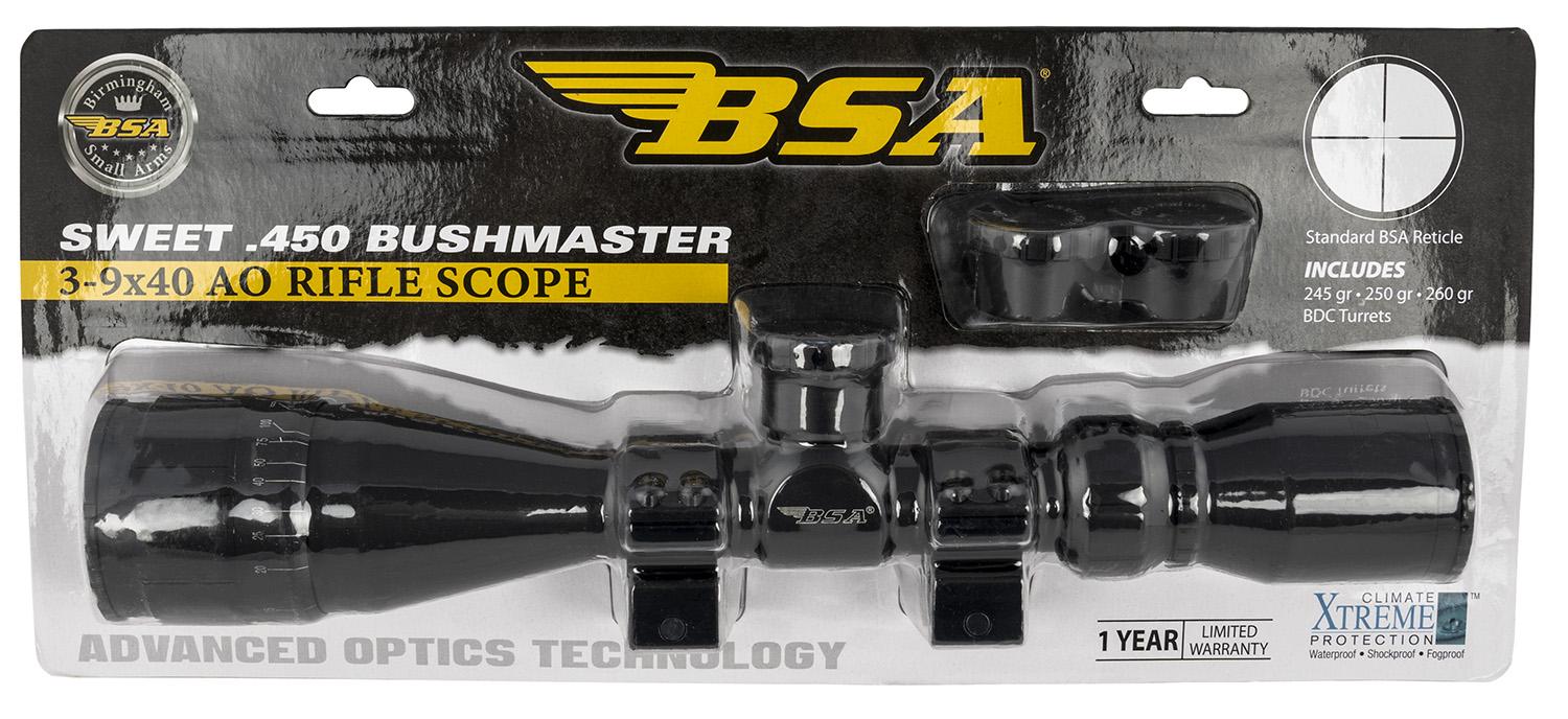 BSA Optics Sweet 450 Bushmaster Rifle Scope 45039X40AOWRTB, 3-9x, 40mm AO Obj, 1" Tube, 30/30 Reticle