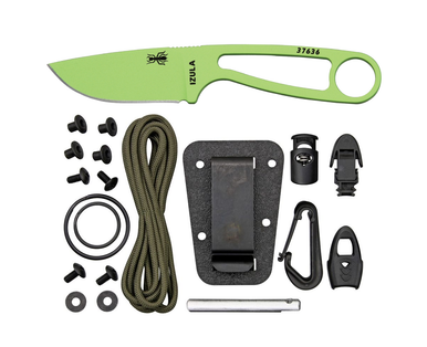 ESEE Knives IZULA-VG-KIT Neck Knife Fixed - 2.875" 1095 Carbon Blade, Venom Green Powder Coat, Black Sheath, Clip Plate, Complete Survival Kit