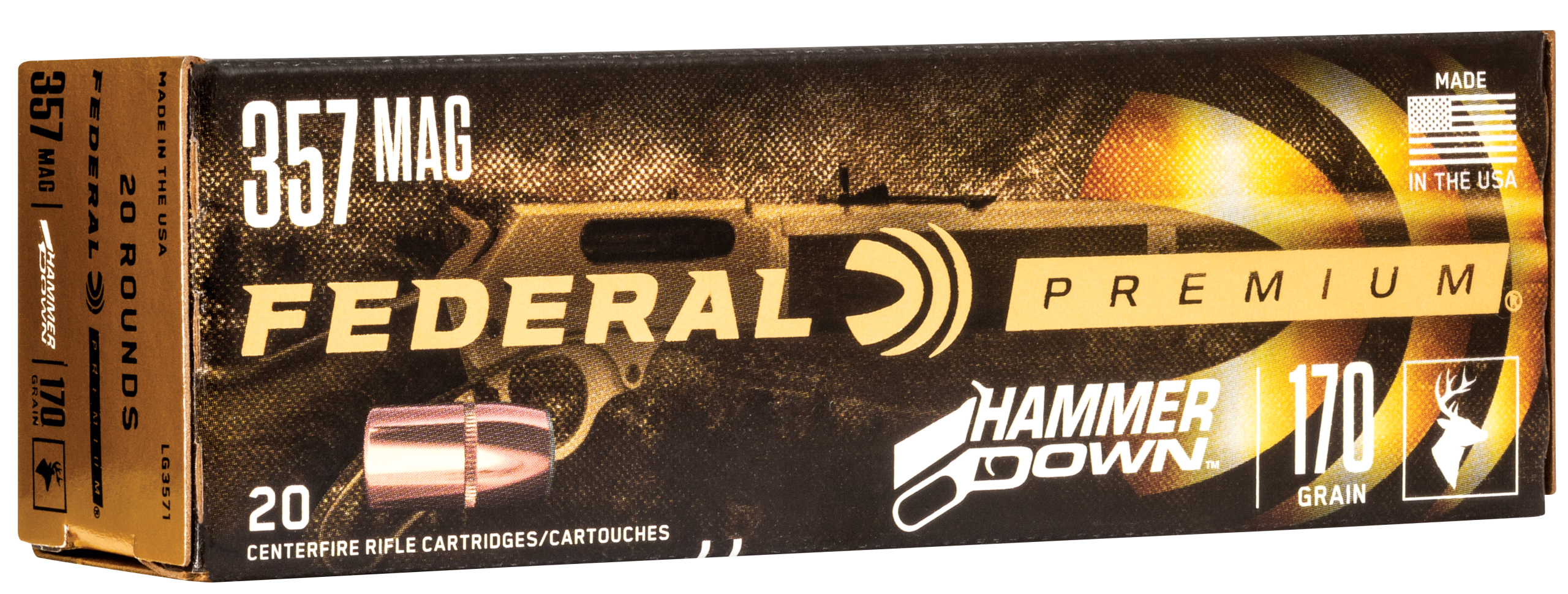 Federal HammerDown Rifle Ammunition LG3571, 357 Mag, Bonded Hollow Point, 170 gr, 1610 fps, 20 Rd/Bx