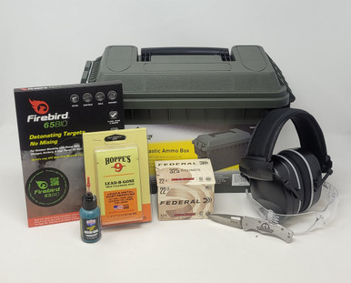 Outdoor Limited 22 LR Bundle OL22LRBDL Includes 50 Cal Can, OL Pocket Knife, OL Ear Muff, OL Eye Wear, Gun Oil, Cleaning Wipes, FB Targets and 325 Round Federal 22 LR Ammunition