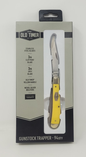 Old Timer Gunstock Trapper 2 Blade Folding Pocket Knife OLT94OTY 3" Clip Point & 3" Spey Blade Yellow/Stainless Steel