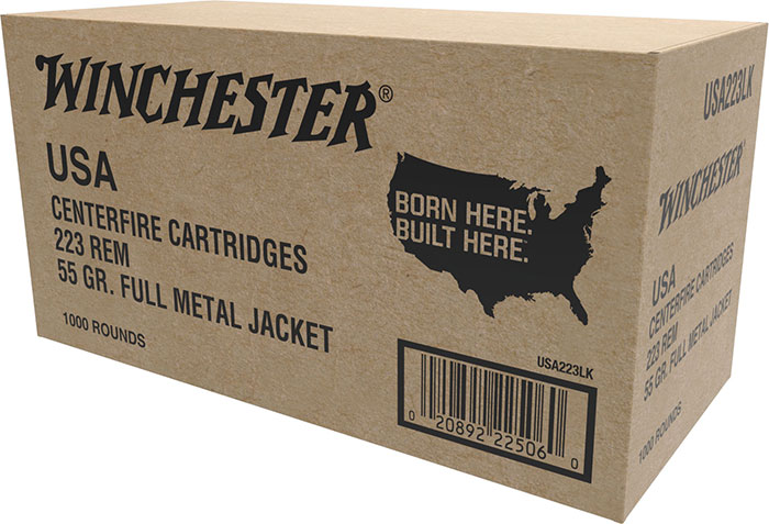 Winchester USA Rifle Ammunition W2231000, 223 Remingtonm, Full Metal Jacket (FMJ), 55 gr, 3240 fPS, 1000 Rd/Bx
