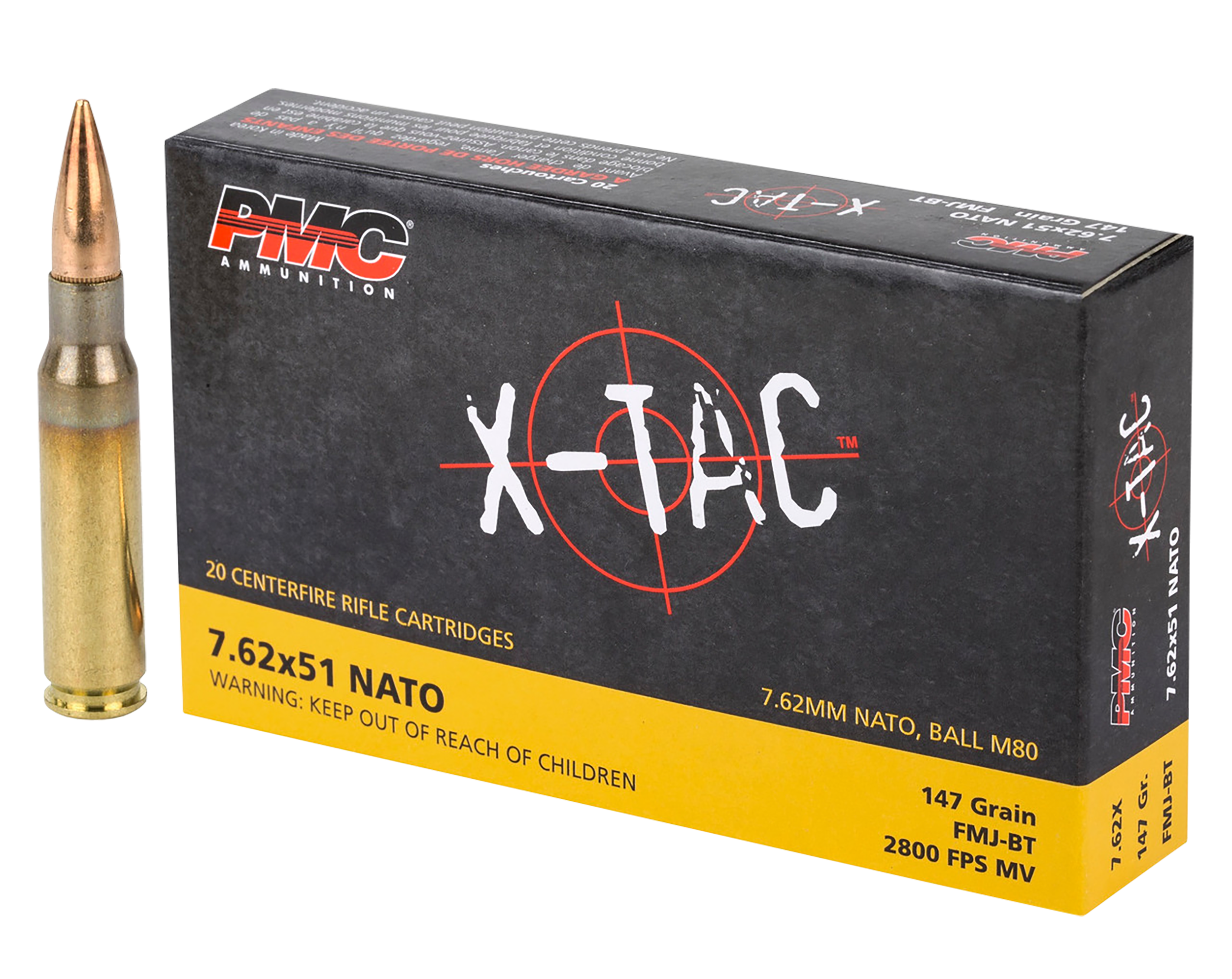 PMC Bronze Line Rifle Ammunition 762X, 7.62x51mm, Full Metal Jacket (FMJ), 147 GR, 2800 fps, 20 Rd/bx