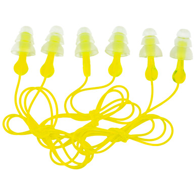 3M/Peltor Tri-Flange Ear Plug - Reusable, Hearing Protection With Cord, 3 Pack, Yellow