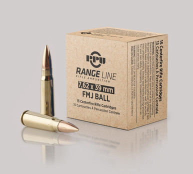 PPU 7.62x39mm Ammunition Range Line PPR739 123 Grain Full Metal Jacket 15 Rounds