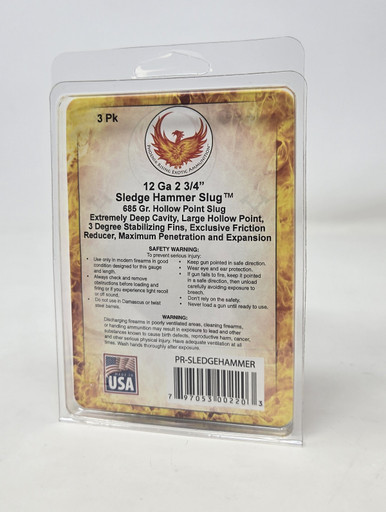 Phoenix Rising 12 Gauge Ammunition Sledge Hammer PR12SH 2-3/4" Hollow Point Slug 685 Grain 3 Rounds