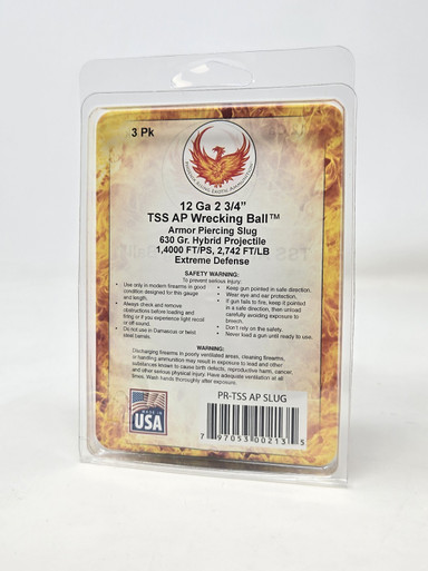 Phoenix Rising 12 Gauge Ammunition TSS AP Wrecking Ball PR12TSSSLUG 2-3/4" Armor Piercing Slug 630 Grain 1400fps 3 Rounds