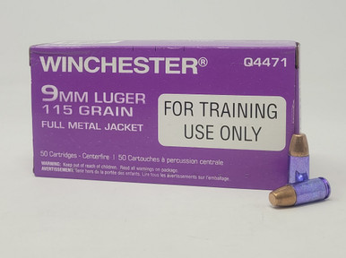 Winchester 9mm Ammunition Purple Box Training Q44719MM 115 Grain Full Metal Jacket 50 Rounds