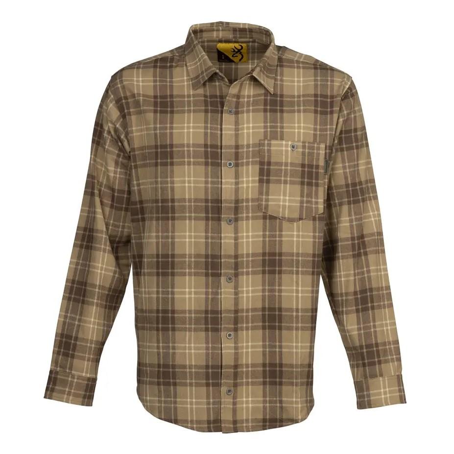 Browning Upland Flannel Shirt Long Sleeve Tan - Medium