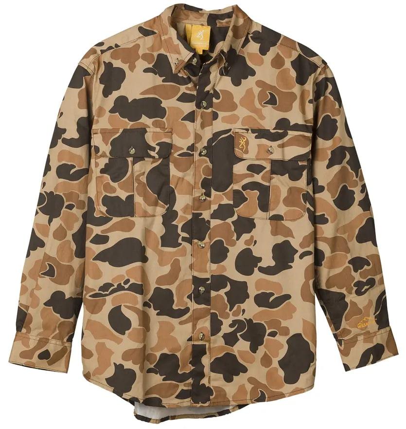 Browning Wasatch-CB Long Sleeve Button-Down Shirt Vintage Tan Camo Size M