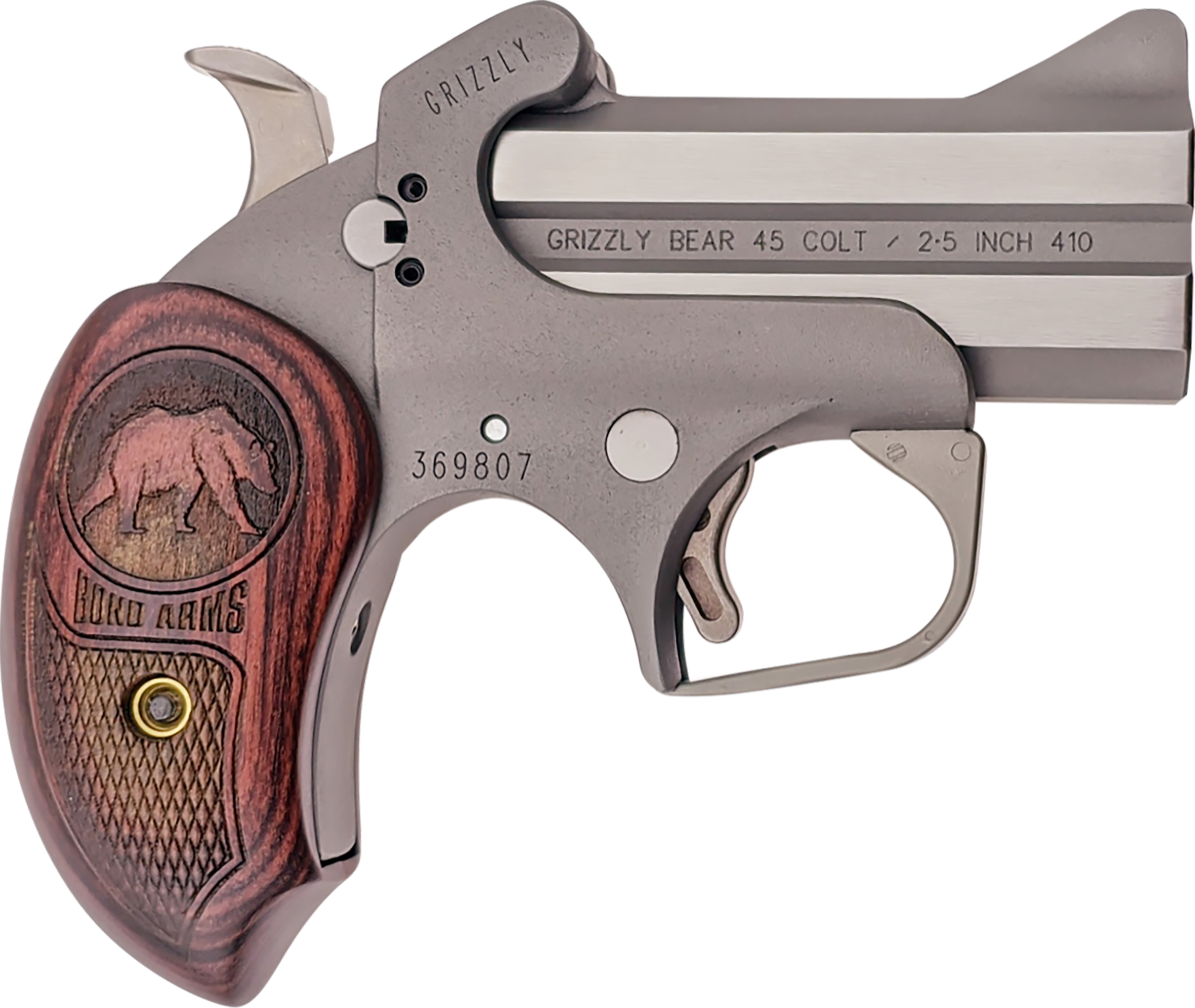 Bond Arms Grizzly Pistol BAGR, 45 Colt / 410 Gauge, 3", Rosewood Grips, Stainless Finish, 2 Rds
