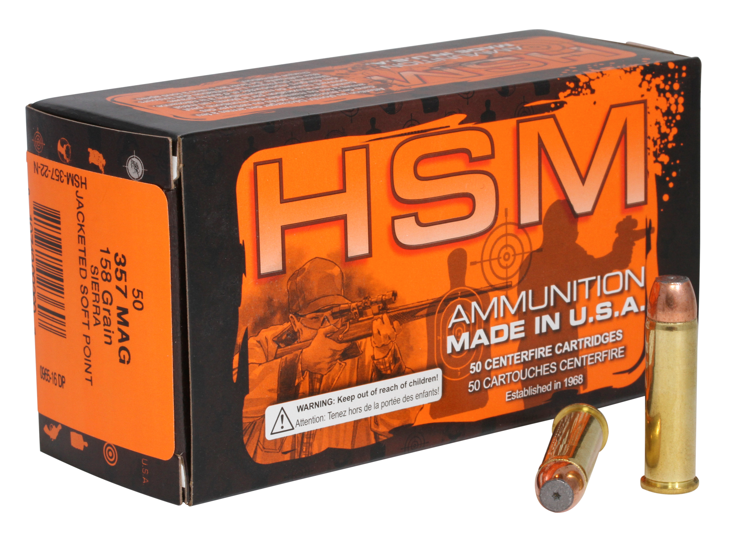 HSM Pro Pistol Ammunition 35722N, 357 Mag, Jacketed Soft Point, 158 gr, 50 Rd/Bx