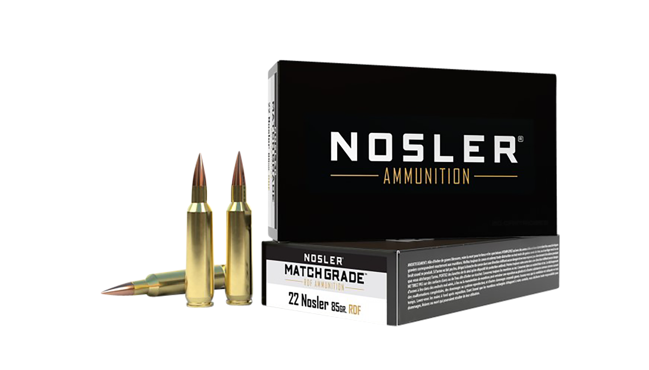 Nosler Match Grade Rifle Ammunition 60162, 22 Nosler, Hollow Point Boat Tail, 85 gr, 2750 fps, 20 Rd/Bx
