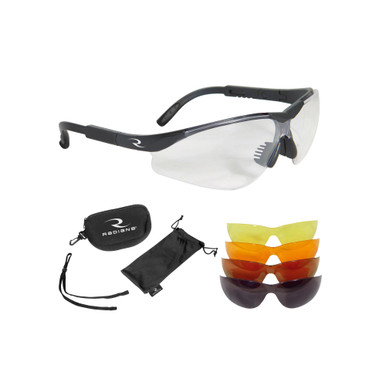 Radians T-85 5 Lens Interchangeable Shooting Glass Kit - Black Frame, Clear, Copper, Amber, Orange, Green Mirror Lens, Case/Cloth Bag/Neckcord