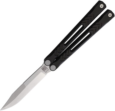REVO Knives Nexus Balisong Butterfly Knife - 4.5" 154CM Stonewashed Clip Point Blade, Black Milled Aluminum Handles