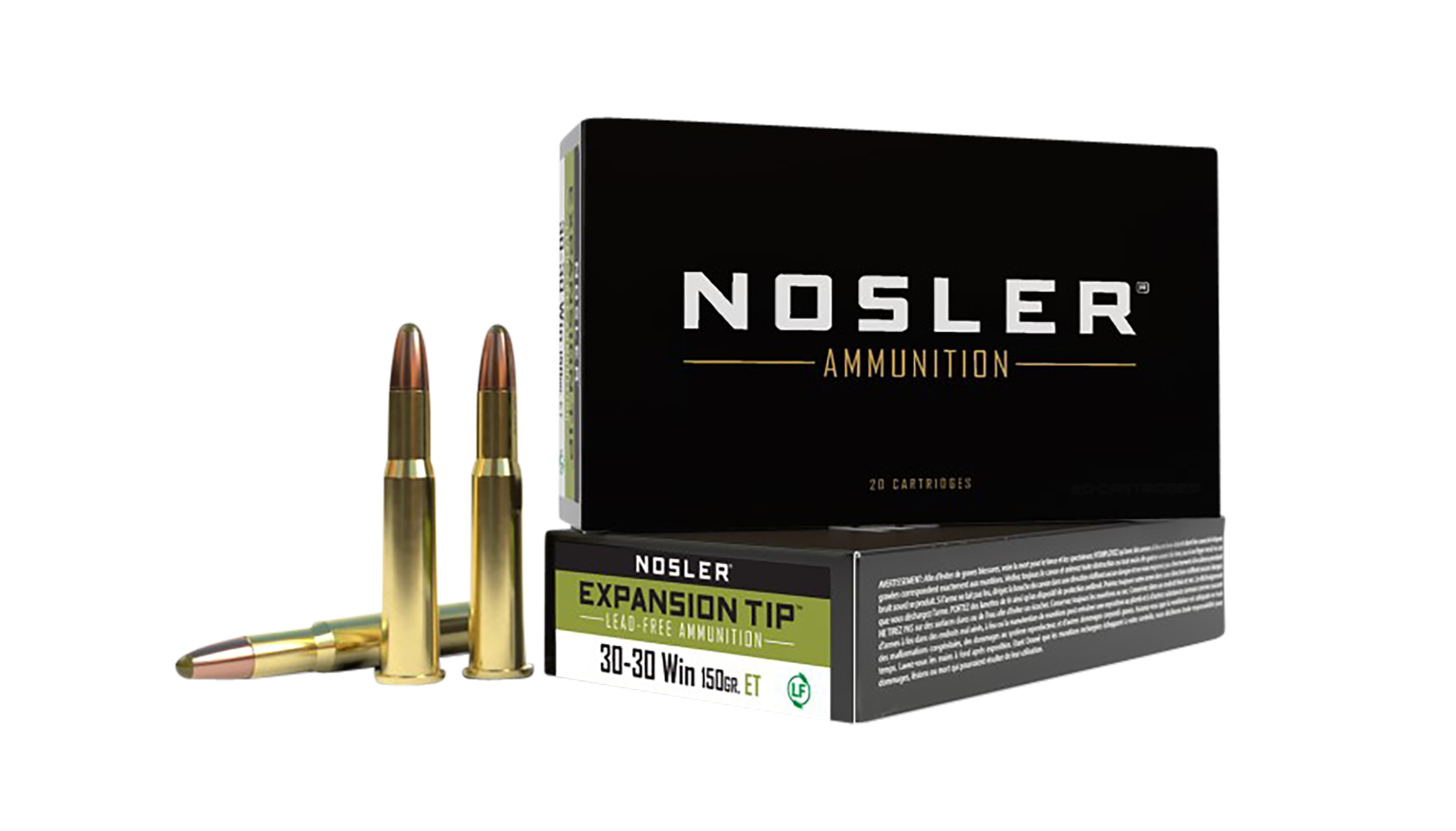 Nosler E-Tip Rifle Ammunition 40670, 30-30 Win, E-Tip Lead-Free, 150 gr, 2250 fps, 20 Rd/Bx