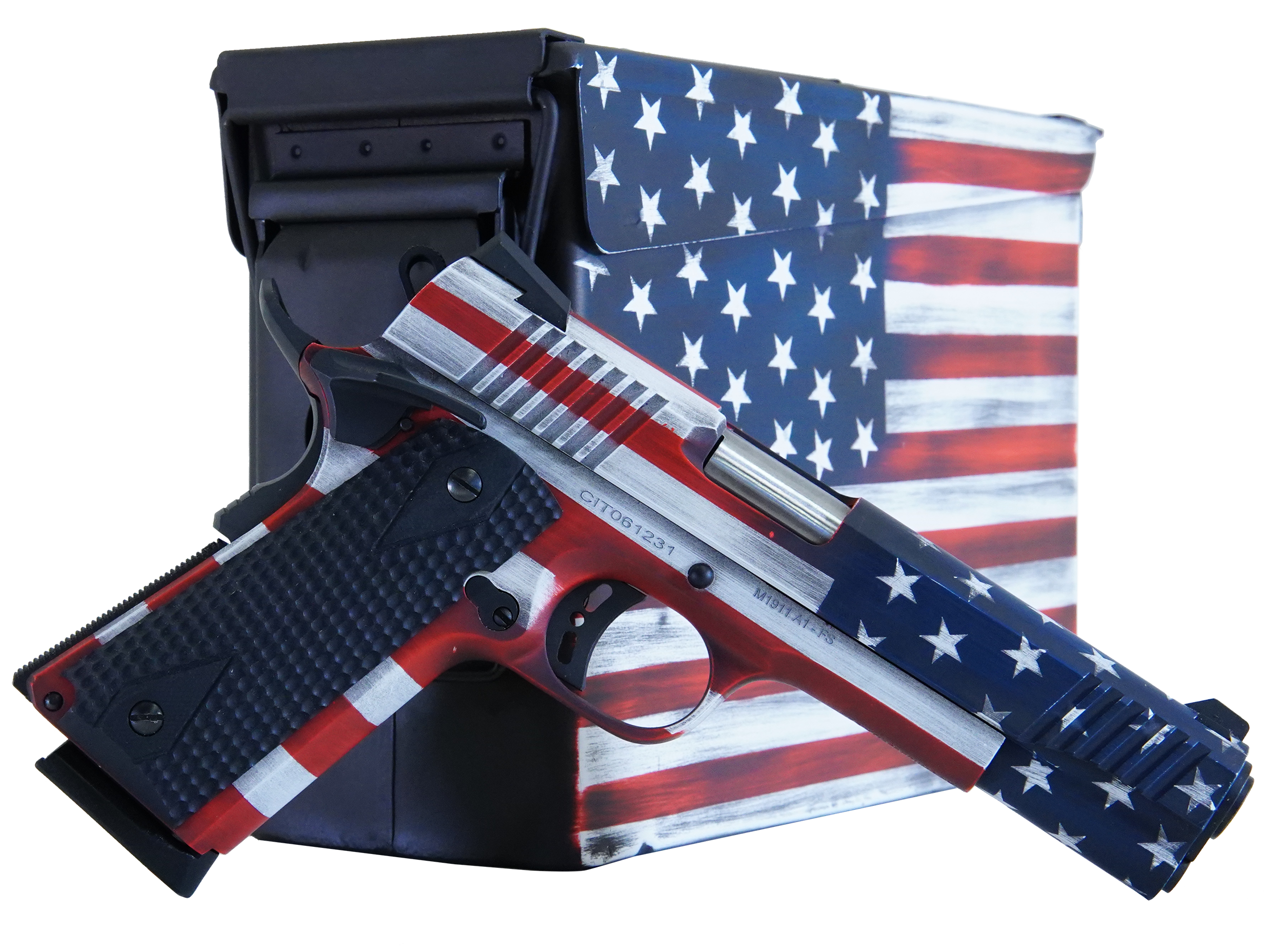 Citadel 1911-A1 Government SAO Pistol w/Ammo Can CITC45FUSAAC, 45 ACP, 5", American Flag, 8 Rds