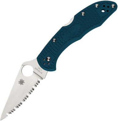 Spyderco Delica 4 Lightweight Folding Knife - 2.9" K390 Satin Serrated Blade, Blue FRN Handles - C11FSK390