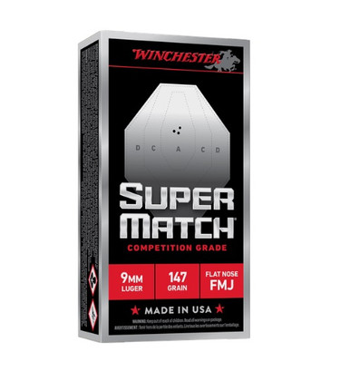 Winchester 9mm Ammunition Super Match SM9FN147 147 Grain Flat Nose Full Metal Jacket 50 Rounds