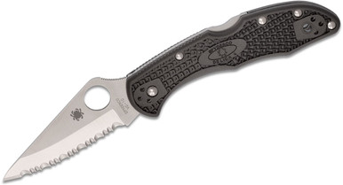 Spyderco Delica 4 Folding Knife - 2-7/8" VG10 Satin Serrated Blade, Black FRN Handles - C11SBK