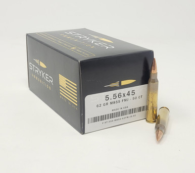 Stryker 5.56x45mm NATO Ammunition ST556M85562FMJ 62 Grain M855 Steel Core Full Metal Jacket 50 Rounds