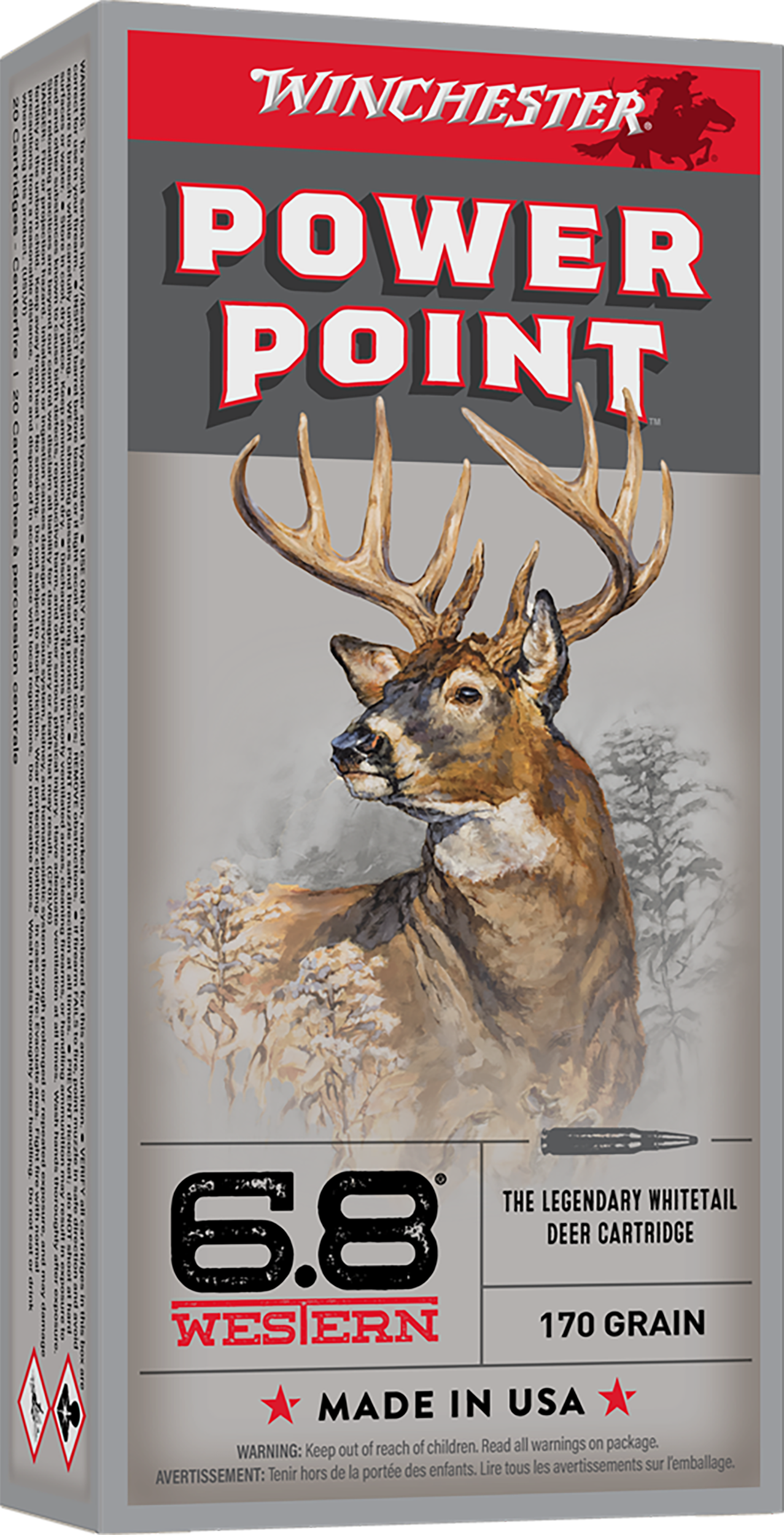 Winchester Power-Point Rifle Ammunition X68W1, 6.8 Western, Power-Point (PP), 170 GR, 2920 fps, 20 Rd/bx
