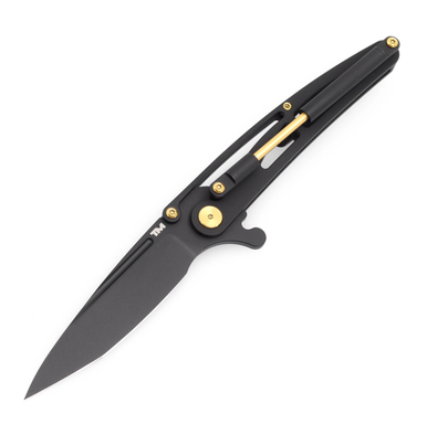 B'yondEDC Terra Mundi Limited Edition Pneumatic Actuator Flipper Knife - 3" M390 Black Drop Point Blade, Black Titanium Handles with Piston, Polymer Case - TM2302