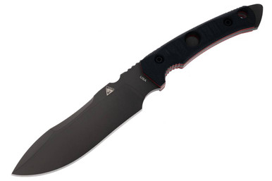 FOBOS Knives Tier 1-BC Fixed Blade Knife - 5.875" CPM-Magnacut PVD Finish Drop Point, Black G10 w/ Red Liners, Leather and Kydex Sheath