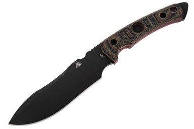 FOBOS Knives Tier 1-BC Fixed Blade Knife - 5.875" CPM-Magnacut PVD Finish Drop Point, Camo Micarta w/ Red Liners, Leather and Kydex Sheath