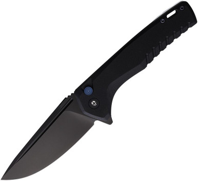 Tekto Knives F3 Charlie Button Lock Folding Knife - 3.8" D2 Steel Black Blade, Black G10 Handles