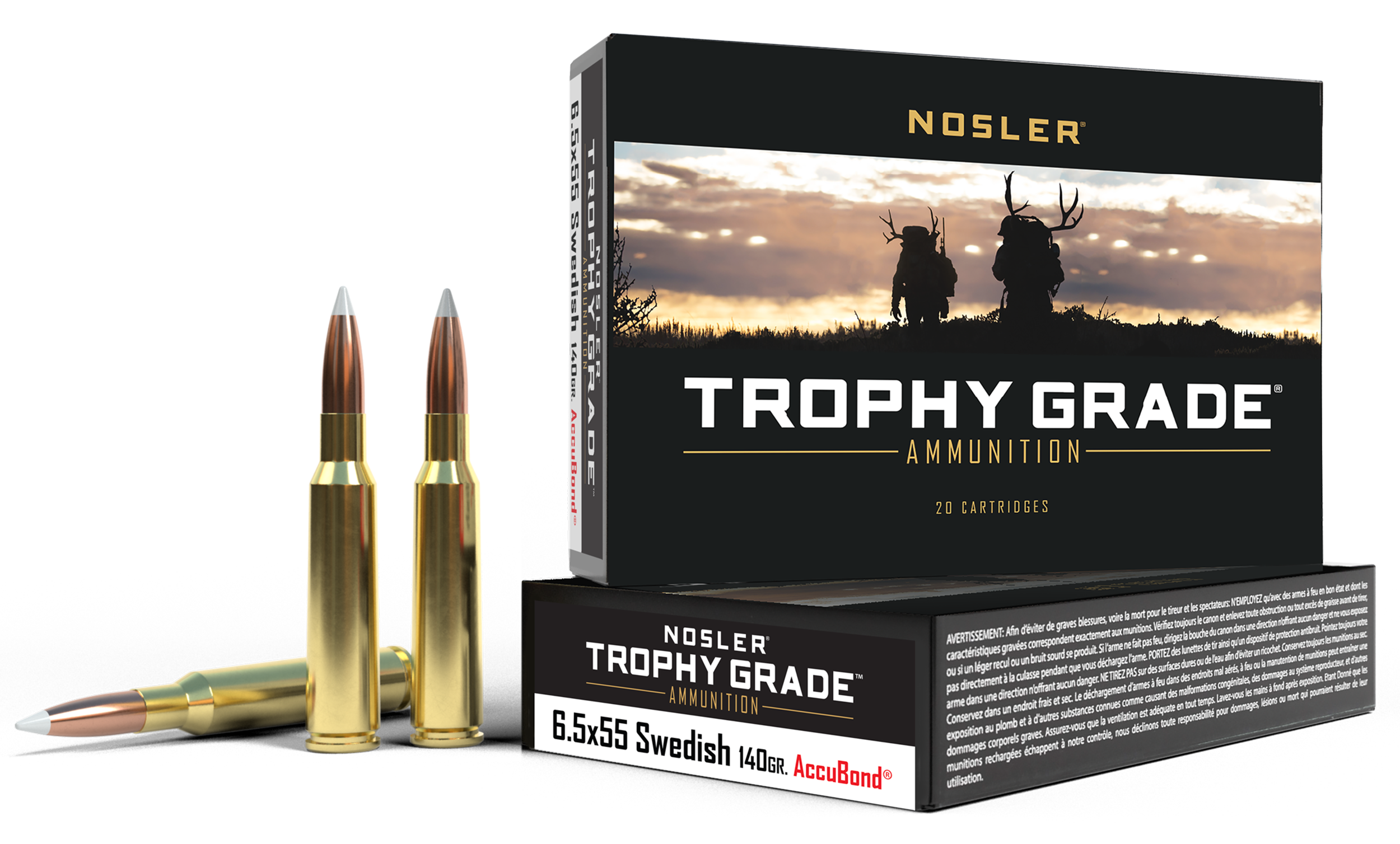 Nosler Trophy Grade Rifle Ammunition 60022, 6.5x55 Swedish, AccuBond, 140 gr, 2650 fps, 20 Rd/Bx