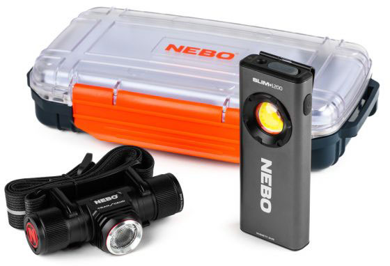 Nebo 3-Piece Travel Kit BND-0001, 1200 Lumen Worklight, 1000 Lumen Headlamp & Waterproof Case