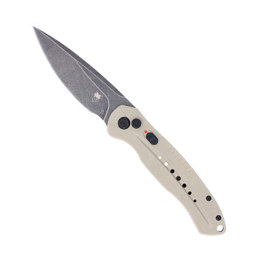 CobraTec Diablo Side Button Auto Folding Knife - 3.5" Blackwash D2 Blade, Tan G10 Handles