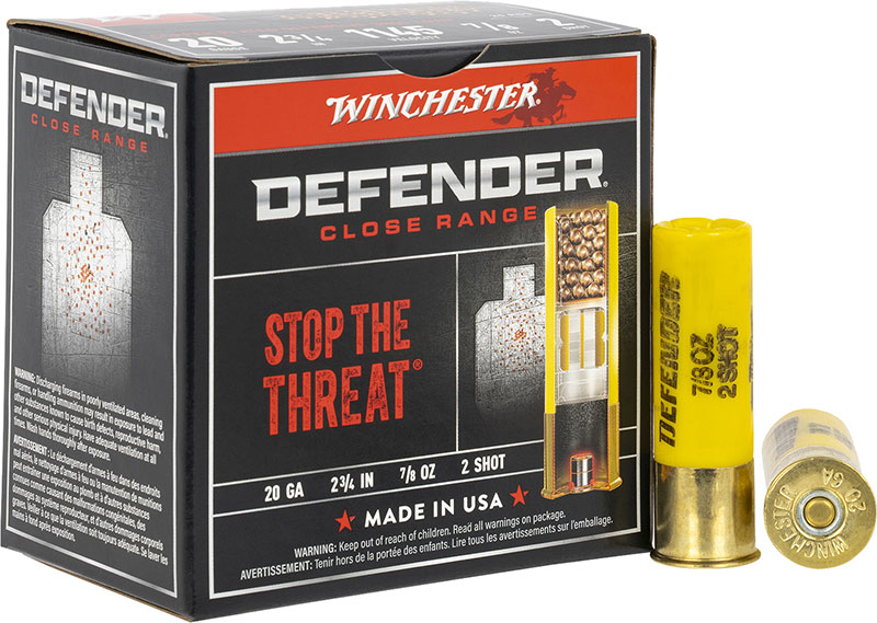 Winchester Ammo Defender Shotshells S202PD25, 20 Gauge, 2-3/4", 7/8 oz, 1145 fps, #2 Lead Buckshot, 10 Rds/box