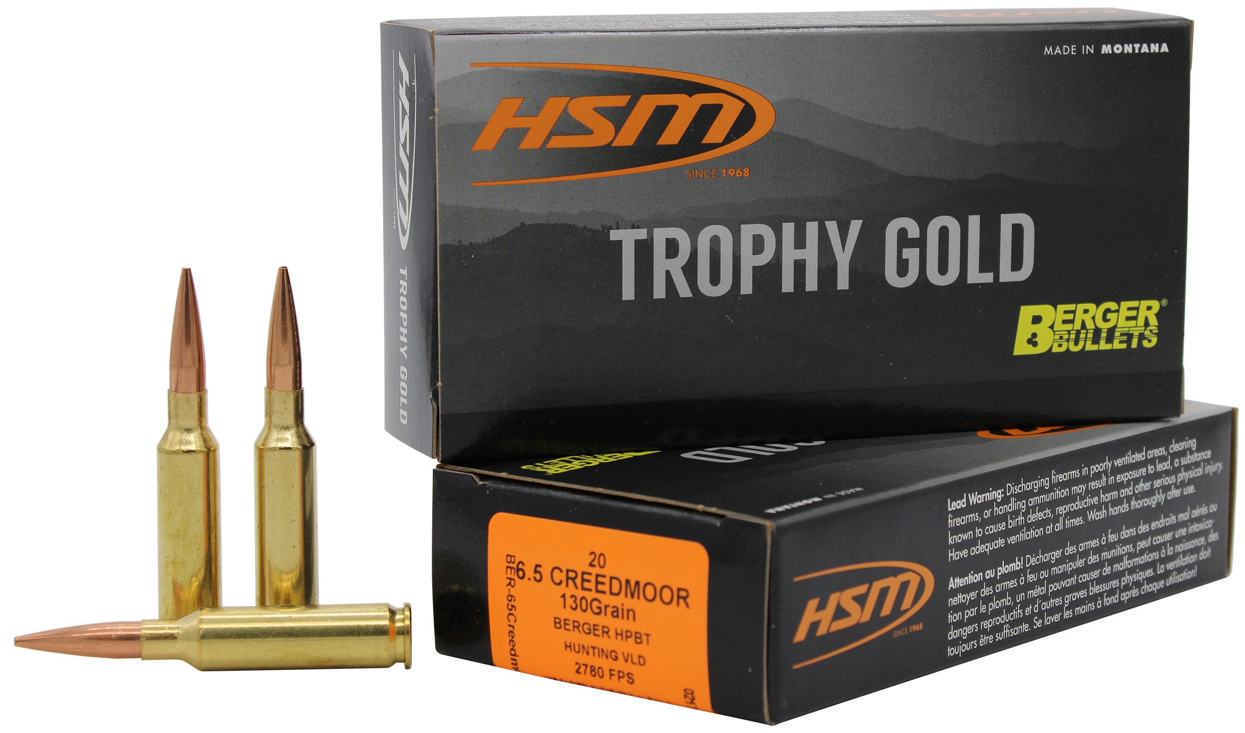 HSM Trophy Gold Rifle Ammunition 65CRD130VLD, 6.5 Creedmoor, Match Hunting Very Low Drag, 130 gr, 20 Rd/Bx