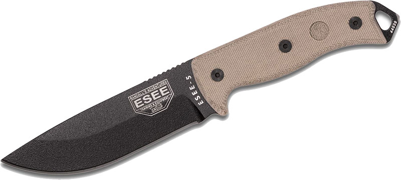ESEE Knives ESEE-5 Fixed Blade Knife w/Black Plain Edge Blade, Kydex Sheath (ESEE-5P-E)