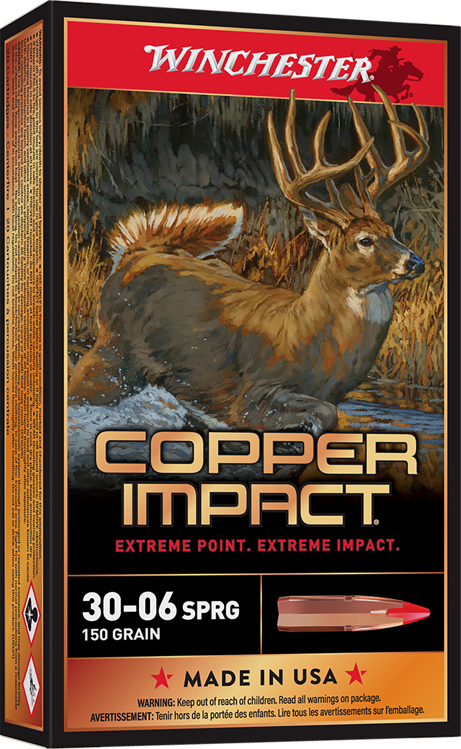 Winchester Deer Season XP Copper Impact Rifle Ammunition X3006DSLF, 30-06 Springfield, Copper Extreme Point, 150 GR, 2920 fps, 20 Rd/bx