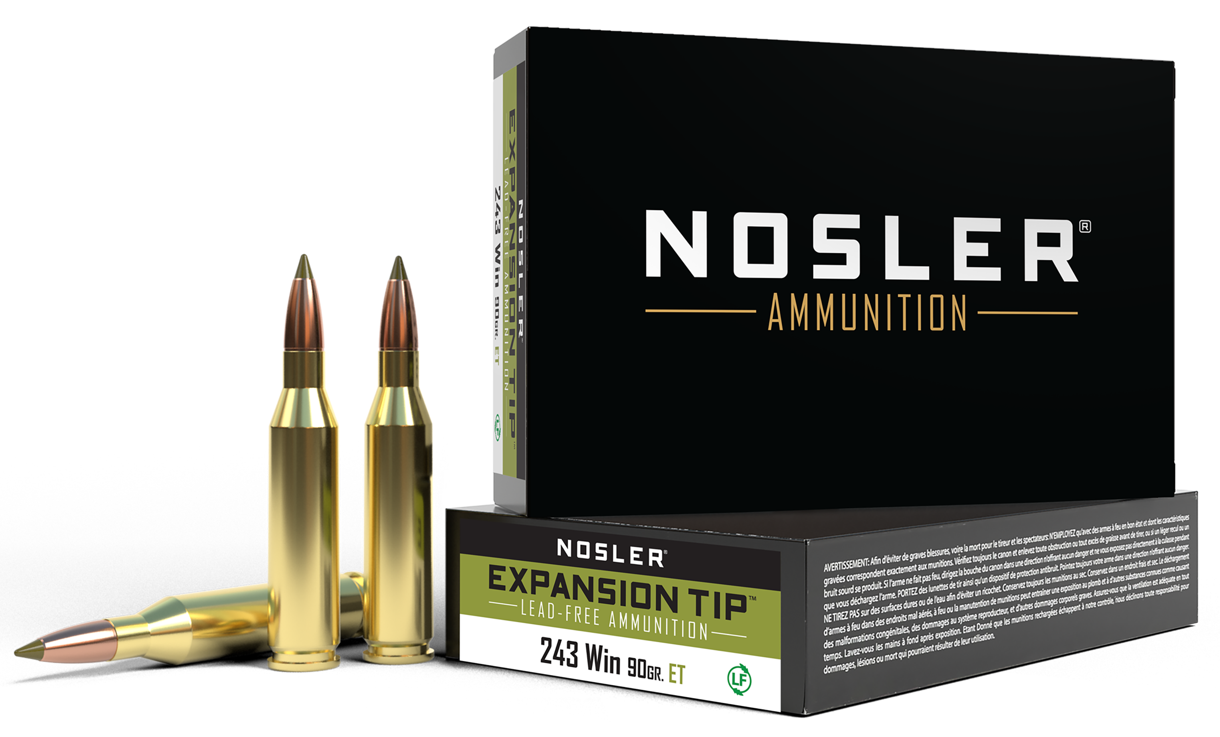 Nosler E-Tip Rifle Ammunition 40030, 243 Win, E-Tip Lead-Free, 90 gr, 3000 fps, 20 Rd/Bx