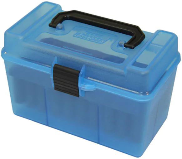 MTM Deluxe 50 Round Blue Small Rifle Ammo Box, fits 17 Remington to 222 Rem Mag (H50RS24)