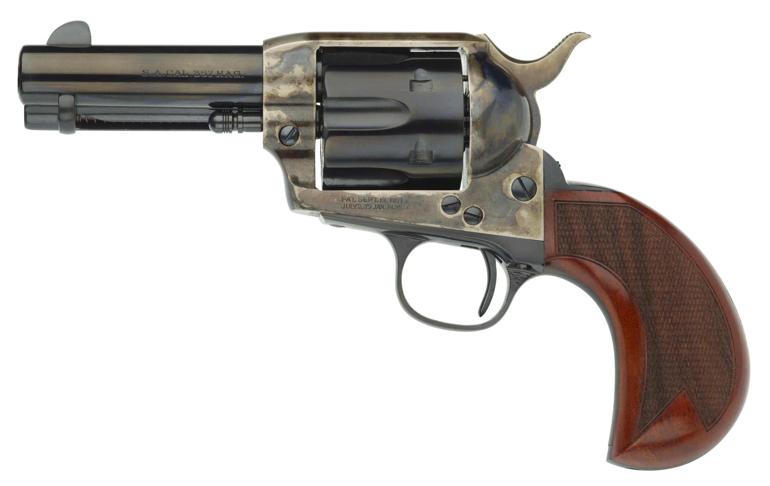 Taylors 1873 Cattleman Revolver 555133, 45 Colt (LC), 3.50", Checkered Birdshead Walnut Grip, Blued Finish, 6 Rd