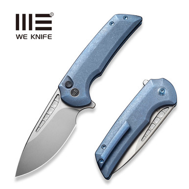 We Knife Company Mini Malice Flipper Knife - 2.98" CPM-20CV Bead Blasted Blade, Blue Titanium Handles - WE054BL-3