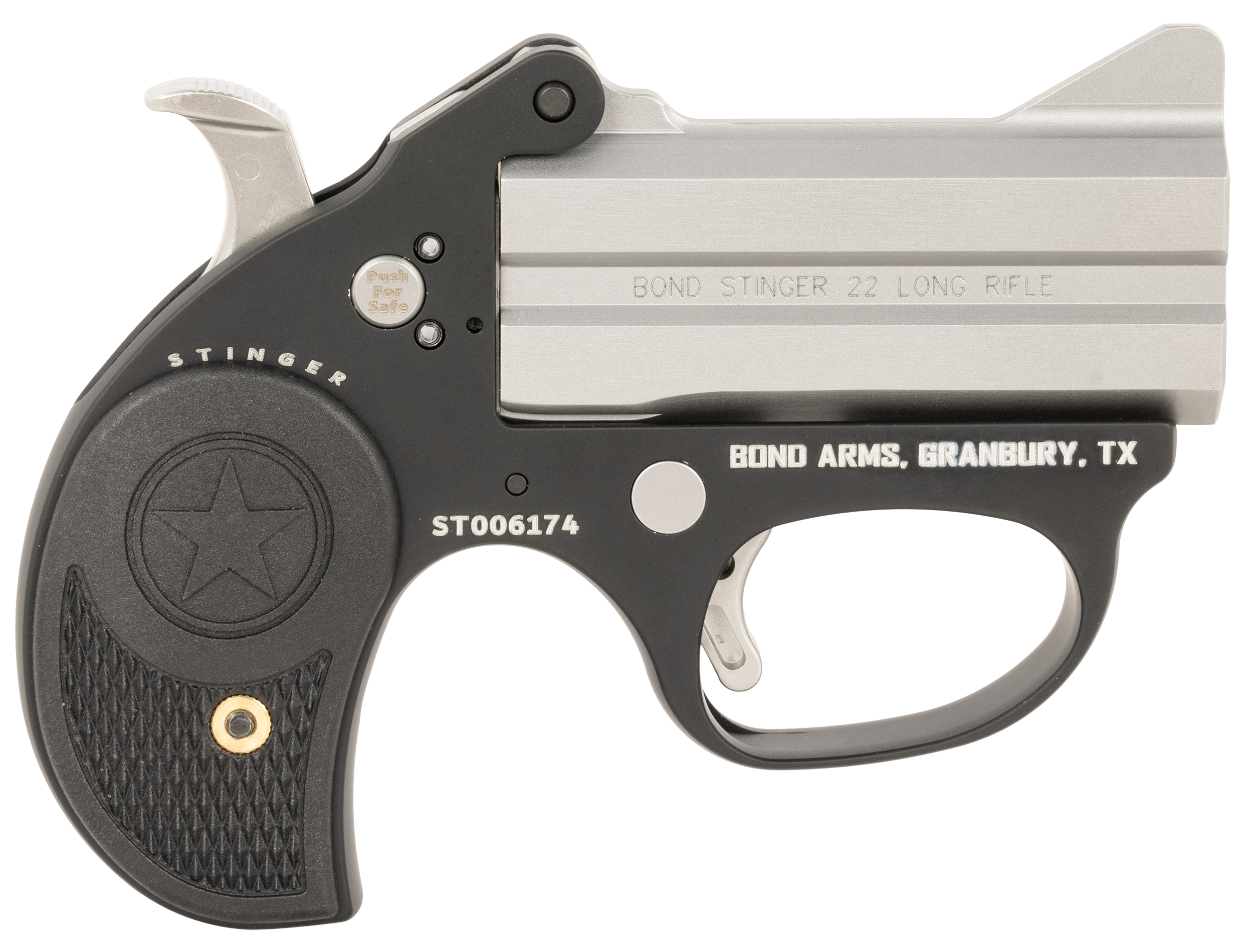 Bond Arms Stinger Derringer BASL380, 380 ACP, 3 in, Black Rubber Grip, Matte Stainless Finish, 2 Rds