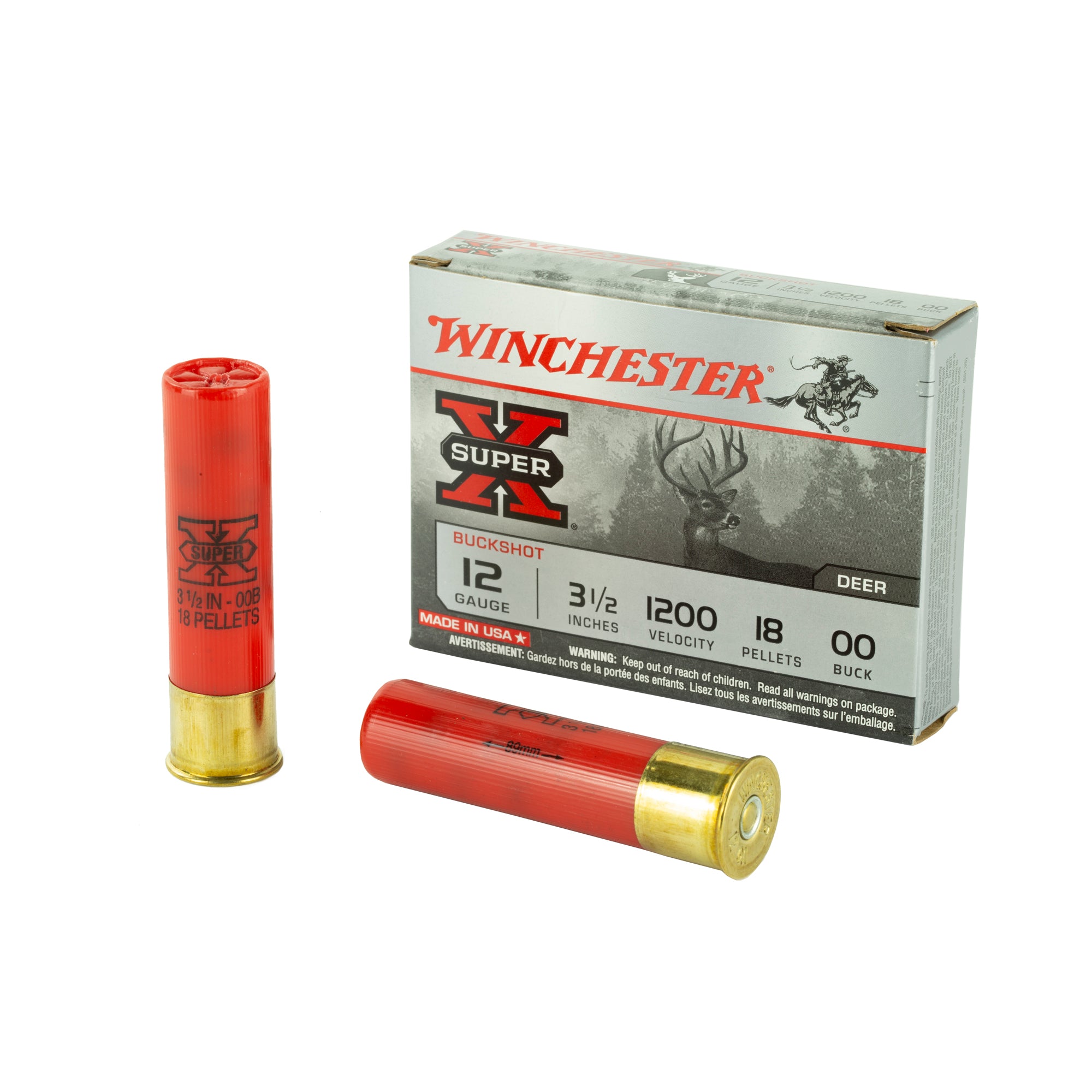 Winchester Super-X 18 Pellets Shotgun Ammo 12 Gauge 3.5 in 2-1/4 oz 00 Buck 1200 FPS