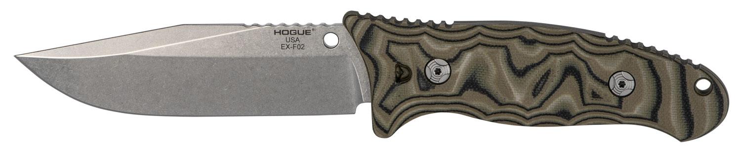 Hogue EX-F02 Clip Point Fixed Plain Edge Knife w/G-Mascus Green G10 Handle (35278)