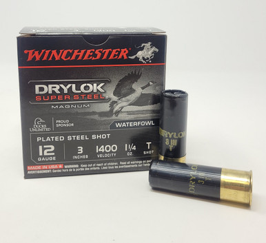 Winchester 12 Gauge Ammunition Drylok Super Steel XSC123T 3" Plated Steel T Shot 1-1/4oz 1400fps 25 Rounds