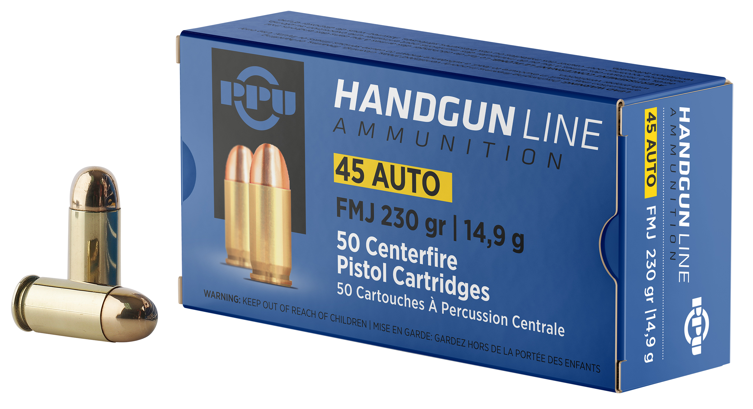 Prvi Partizan Pistol Ammunition PPH45F, 45 ACP, Full Metal Jacket (FMJ), 230 GR, 836 fps, 50 Rd/bx