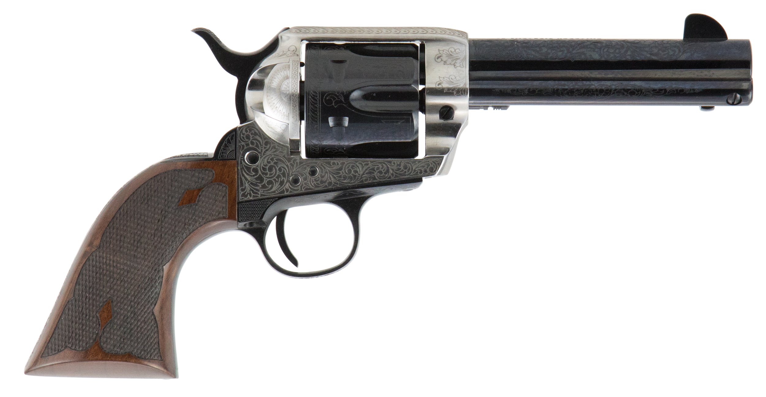 Cimarron Frontier Pre-War 1896-1940 Revolver PP410LSFW, 45 Colt (LC), 4.75", Old Silver Engraved Finish, 6rd
