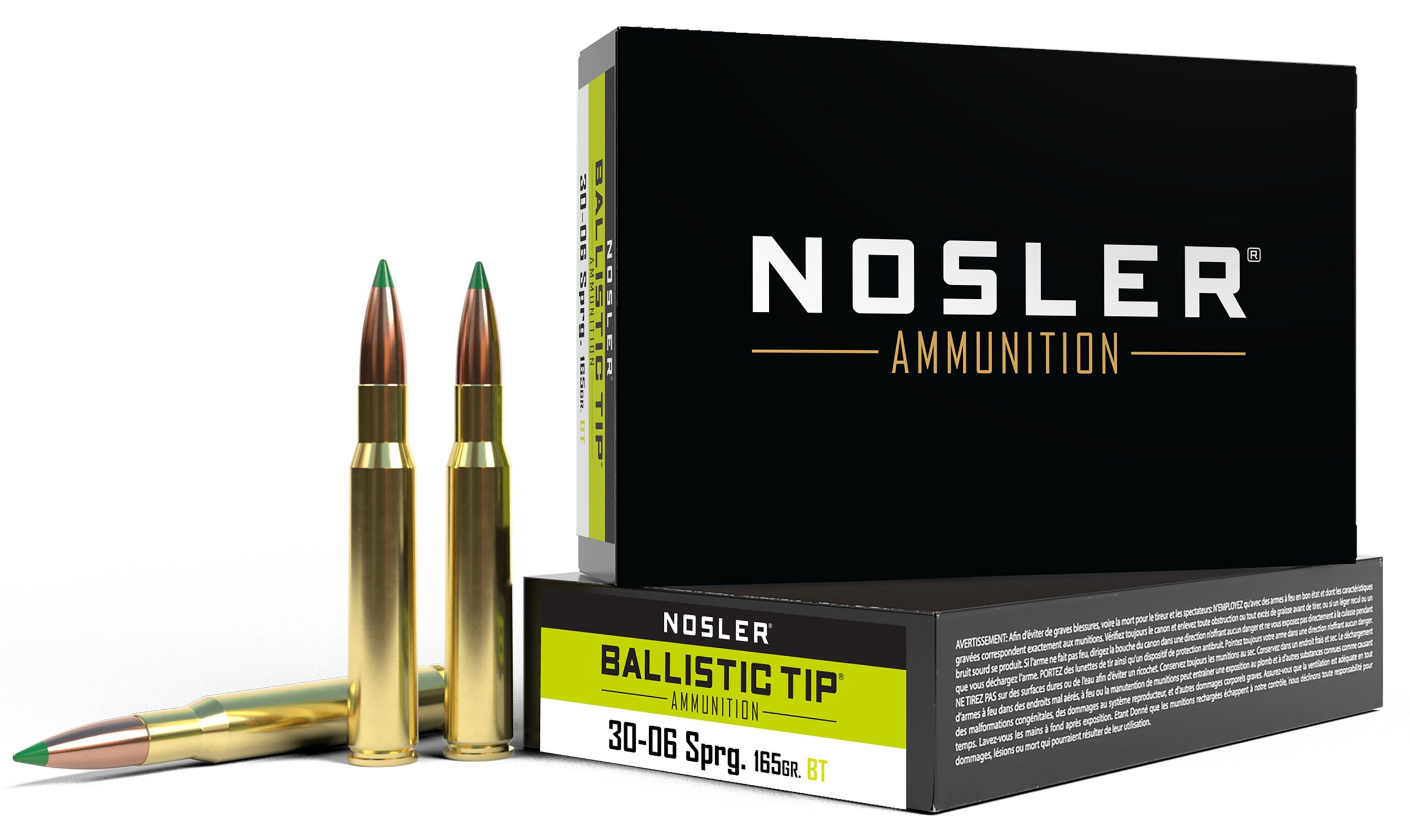 Nosler Rifle Ammunition 40043, 30-06 Springfield, Ballistic Tip, 165 gr, 2800 fps, 20 Rd/Bx