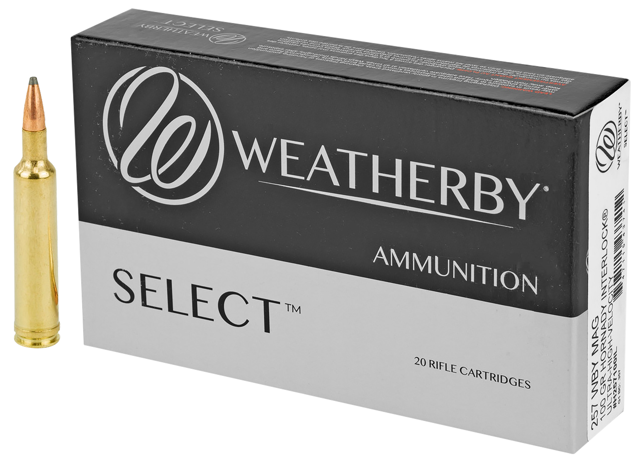 Weatherby Select Rifle Ammunition H257100IL, 257 Weatherby Mag, Hornady Interlock, 100 gr, 3605 fps, 20 Rd/Bx