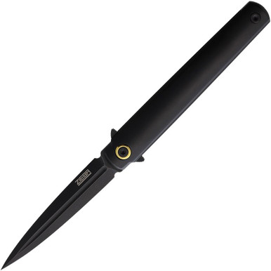 Zieba Knives Six Dagger Flipper Knife - 3.0" MagnaCut Black DLC Dagger Blade, Black Titanium Handles